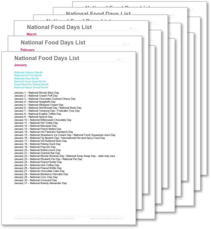 download national food days list