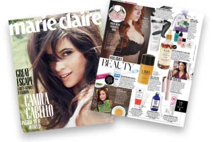L'Bri featured in Marie Claire December aloe based skin care set